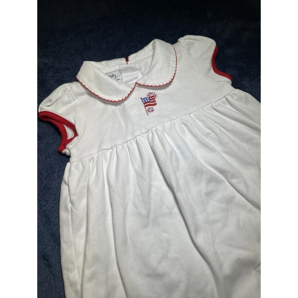 Magnolia Baby White USA Flag Red Accents White Collar Dress 24 Month Pima Cotton
